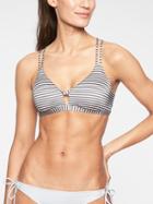 Athleta Womens Aqualuxe Stripe Bikini Top Silver Bells Size L