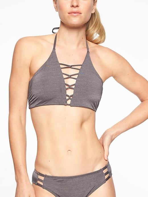 Athleta Womens Aqualuxe Loop Bikini Top Silver Bells Size L