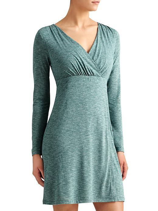 Athleta Womens Heathered Wrap It Up Dress Size L Tall - Teal Green Heather