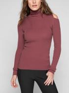 Athleta Womens Cotton Cashmere Cold Shoulder Sweater Size L - Brick Red