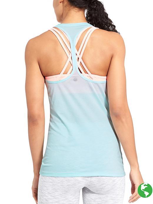 Athleta Womens High Neck Shadow Stripe Chi Tank Size M - Blue Tint