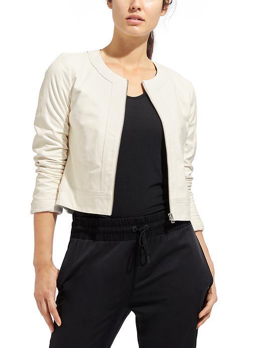 Athleta Womens Sleek Leather Jacket Size L - Dove