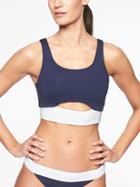 Athleta Womens Mod Block Reversible Scoop Bikini Top Dress Blue/ White Size M