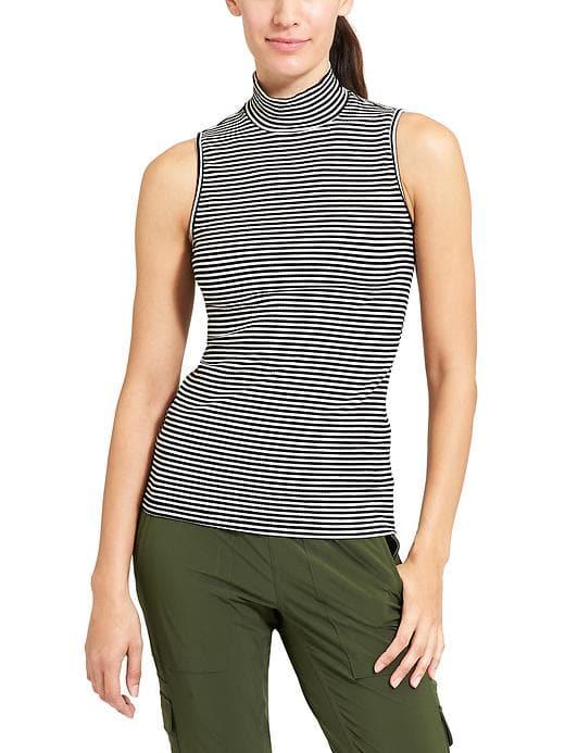 Athleta Womens Rib Turtleneck Tank Size M - Black/white