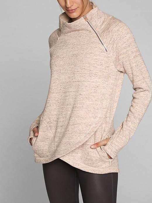Athleta Womens Cozy Karma Asym Pullover Oatmeal Heather Size L