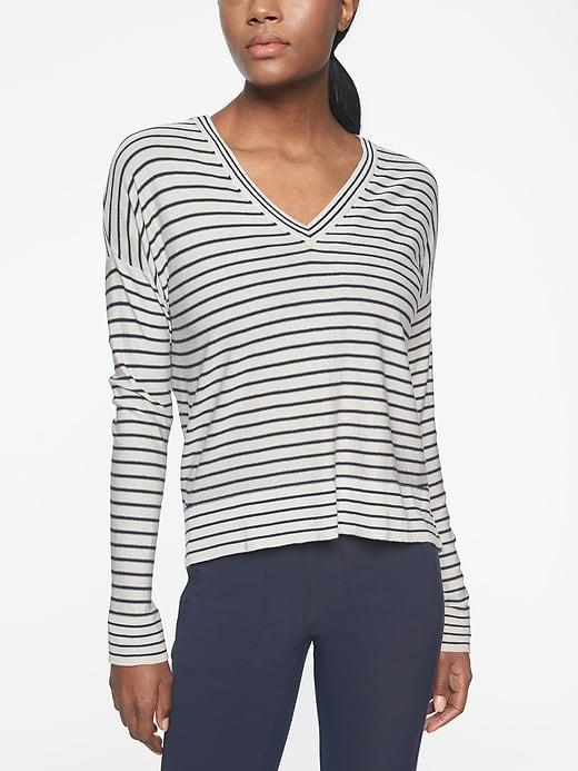 Athleta Womens Retreat Sweater Fog Grey/ Navy Size S
