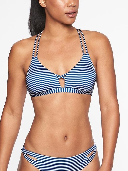 Athleta Womens Aqualuxe Stripe Bikini Top Into The Blue Size Xl