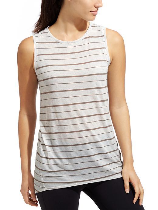 Athleta Womens Stripe Daily Tank Size 1x Plus - Bright White/foxtail Taupe