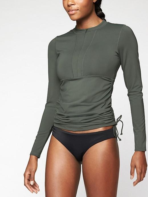 Athleta Womens Ruched Rashguard Green Rapids Size Xs