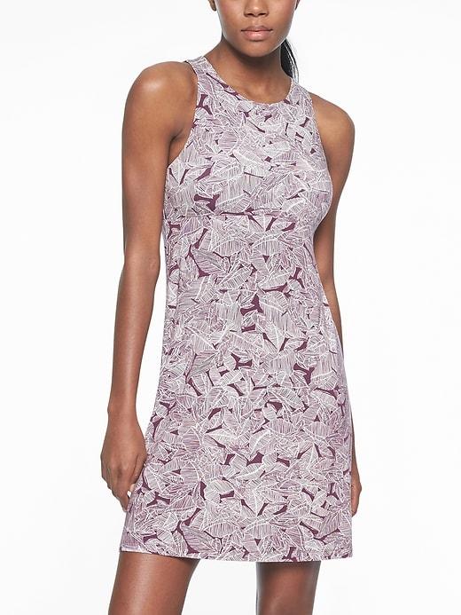 Athleta Womens Santorini High Neck Printed Dress Plum/ Sea Salt Palm Print Size 1x