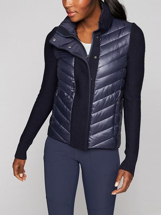 Athleta Womens Responsible Down Sweater Jacket Navy Size Xl
