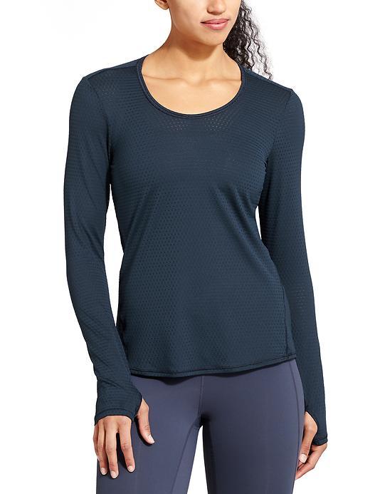 Athleta Womens Chi Top Dot Mesh Size L - Navy