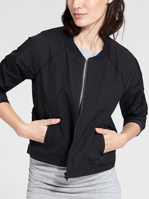 Athleta Womens Side Zip Bomber Size L - Black