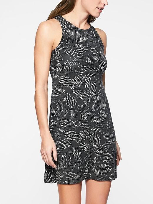 Athleta Womens Santorini High Neck Printed Dress Etched Leaves Black Size Xs