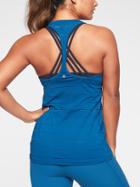 Athleta Womens Stripe Mesh High Neck Chi Tank Peacock Size Xxs