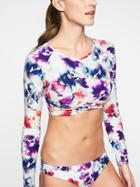 Athleta Womens Watercolor Crop Rashguard Exotic Fuchsia Size L