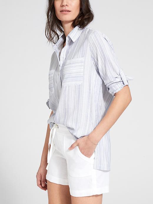 Athleta Womens Micro Stripe Peninsula Top Size L - Blue/white