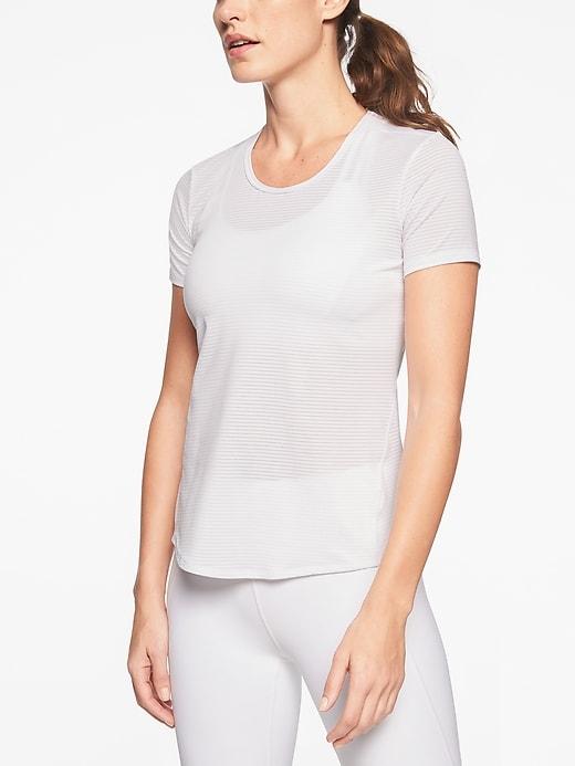 Athleta Womens Shadow Stripe Chi Tee Bright White Size S