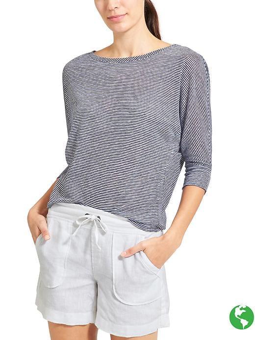 Athleta Womens Stripe Dolman Zephyr Top Size L - Navy/bright White
