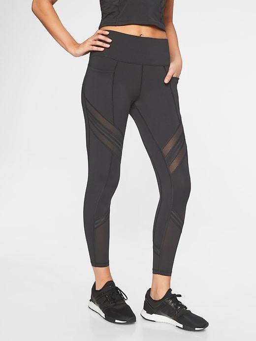 Athleta Womens Up For Anything Mesh 7/8 Tight Black Size L