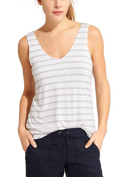 Athleta Womens Stripe Lake Tank Size L - Grey Heather/bright White