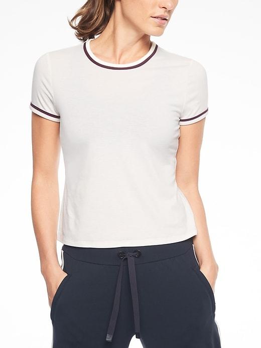 Athleta Womens Essence Ringer Tee Sea Salt/ Auberge Size Xxs