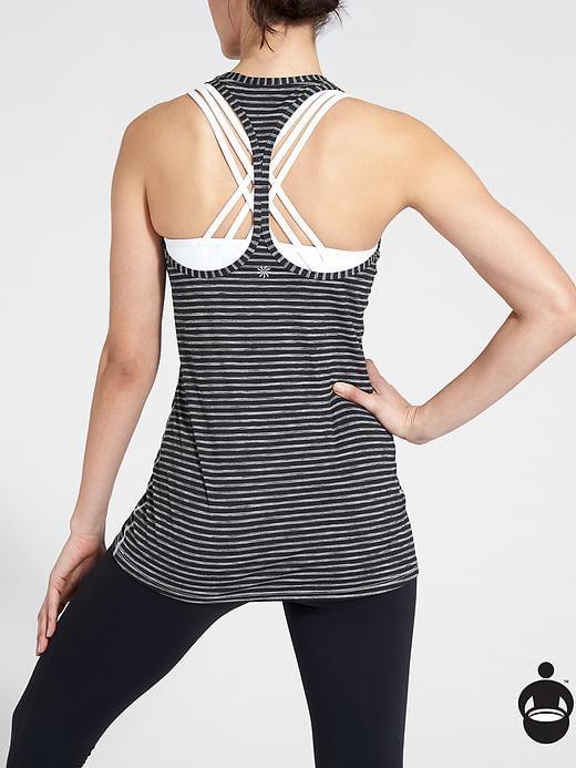 Athleta Womens High Neck Heather Stripe Chi Tank Size L - Black/bright White