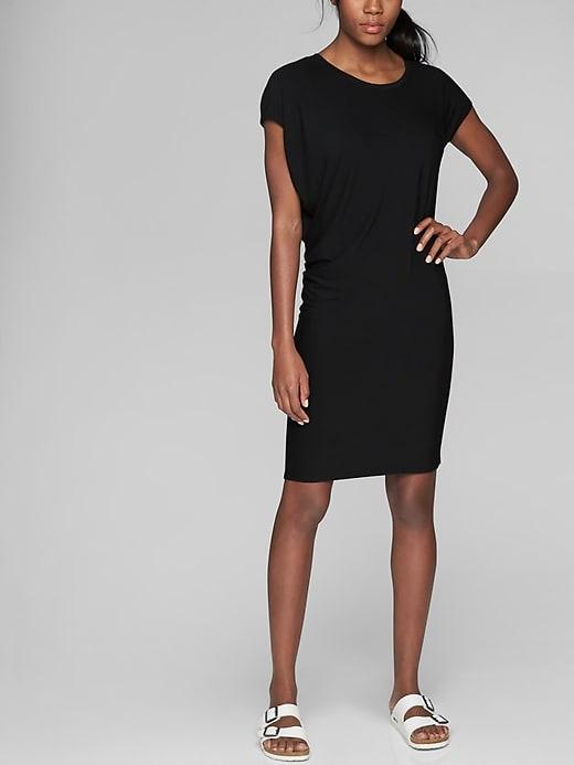 Athleta Womens Draped Crew Dress Black Size M