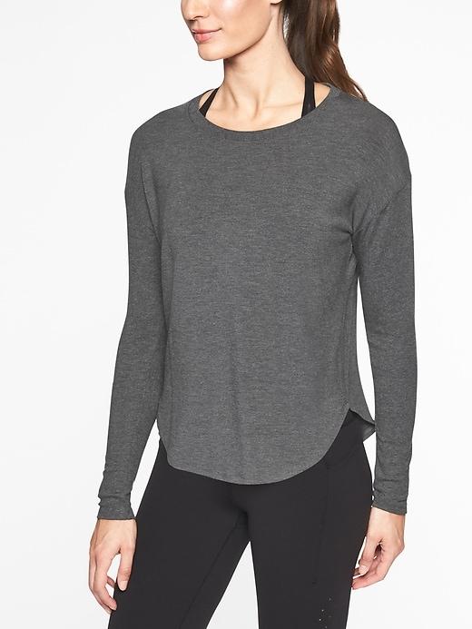 Athleta Womens Cloudlight Rib Sleeve Top Charcoal Heather Size Xl