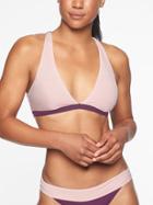 Athleta Womens Mod Block Plunge Bikini Top Pink Quartz/ Black/ Wild Bloom Size M
