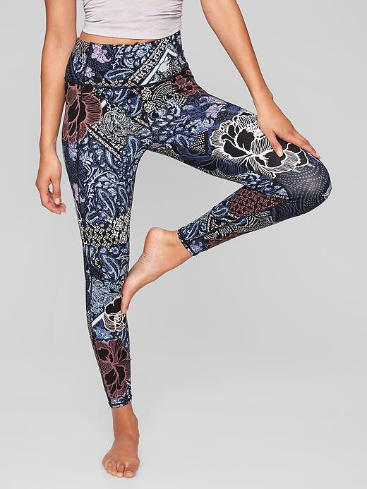 Athleta Womens Patchwork Salutation 7/8 Tight Size L Tall - Navy