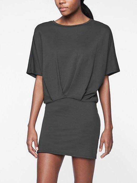 Athleta Womens Pronto Pleated Dress Black Olive Size L