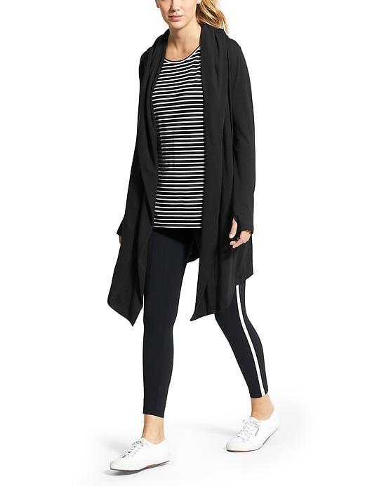 Athleta Womens Hooded Open Front Wrap Size L - Black