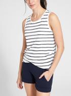 Athleta Womens Stripe Linen Criss Cross Tank Bright White/navy Size Xl