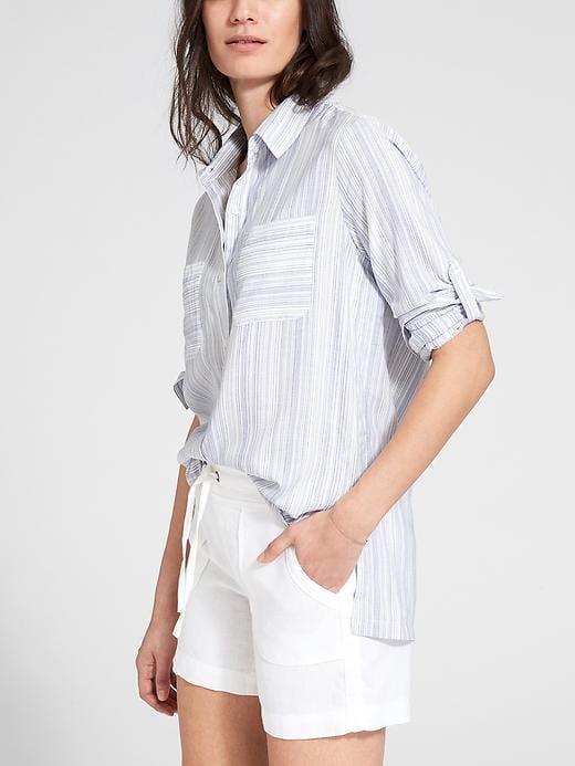 Athleta Womens Micro Stripe Peninsula Top Blue/white Size Xxs