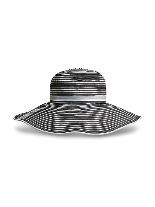Athleta Womens Wide Brim Ribbon Hat Black/ White Size One Size