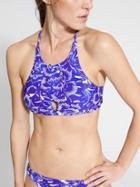 Athleta Womens Batik Floral Peep Front Bikini Size L - Powerful Blue
