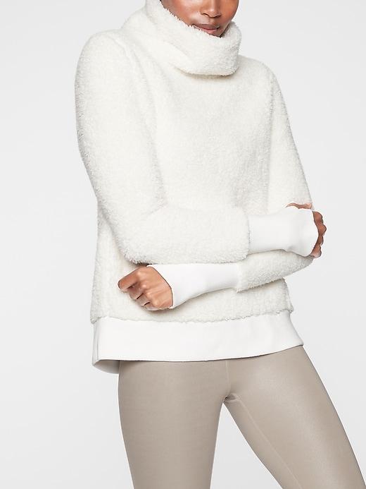 Athleta Womens Nirvana Sherpa Funnel Neck Sweatshirt Dove Size Xl