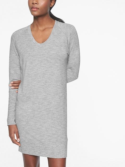 Athleta Womens Nirvana V&#045neck Sweatshirt Dress Marl Grey Heather Size M