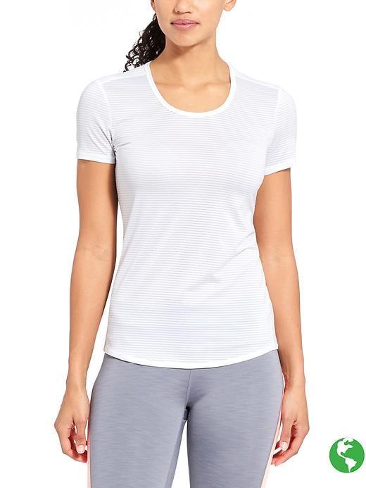 Athleta Womens Shadow Stripe Chi Tee Size L Tall - Bright White