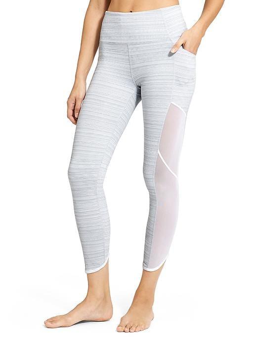 Athleta Womens High Rise Jacquard Chaturanga To Town Capri Size L - Slate Grey/white