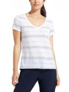 Athleta Womens Dot Stripe Daily Tee Size 1x Plus - Bright White/navy