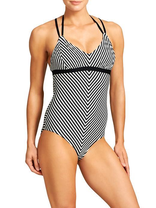 Athleta Womens Stripe Avila One Piece Size M - Black Stripe