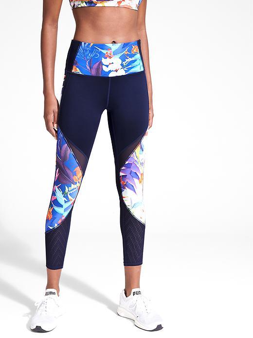 Athleta Womens High Rise Tropical Precision 7/8 Ankle Tight Size M Tall - Navy