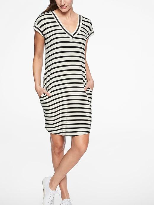 Athleta Womens Newport Sweatshirt Dress Sea Salt/ Black Size L