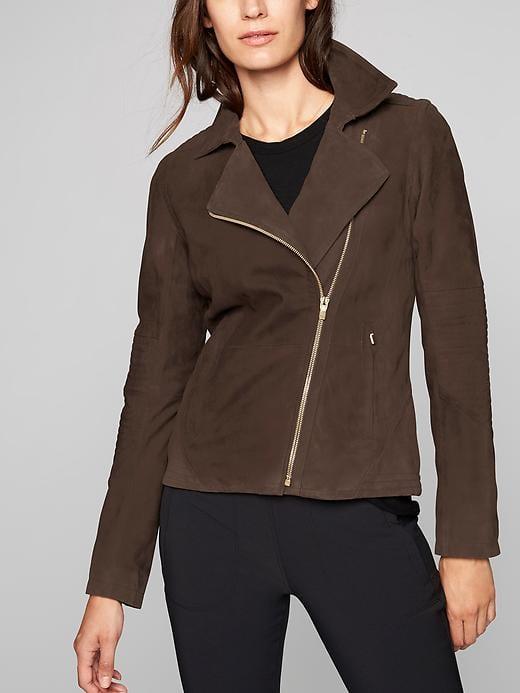 Athleta Womens Helena Suede Jacket Dark Taupe Size S