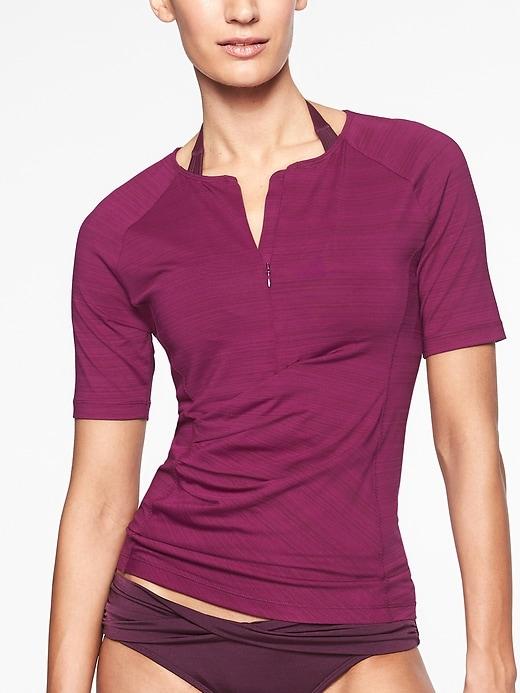 Athleta Womens Pacifica Wrap Front Tee Exotic Fuchsia Size S