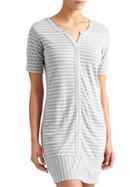 Athleta Womens Stripe Top Notch Tee Dress Size L - Slate Grey/white