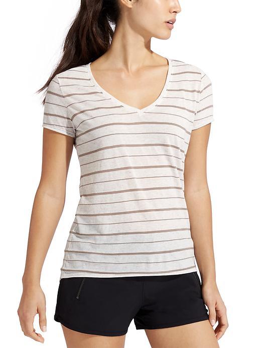Athleta Womens Stripe Daily Tee Size 1x Plus - Bright White/foxtail Taupe