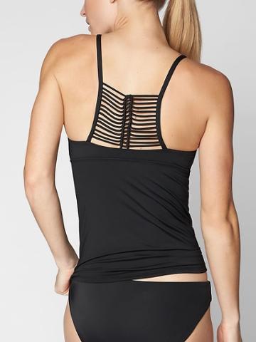 Athleta Womens Macrame High Neck Tankini Top Black Size Xl